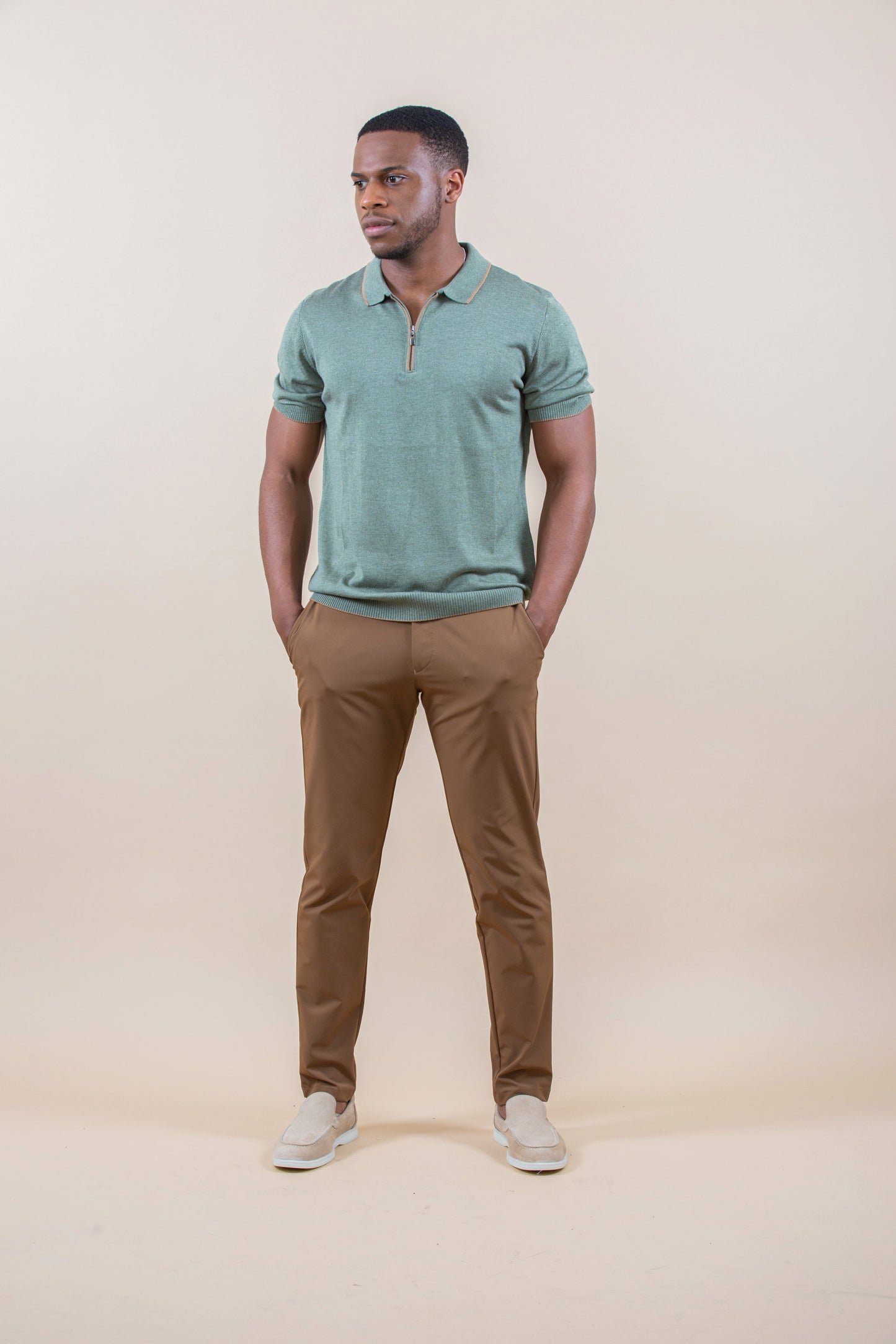 POLO HALF-ZIP LUXURY DE MANGA CORTA