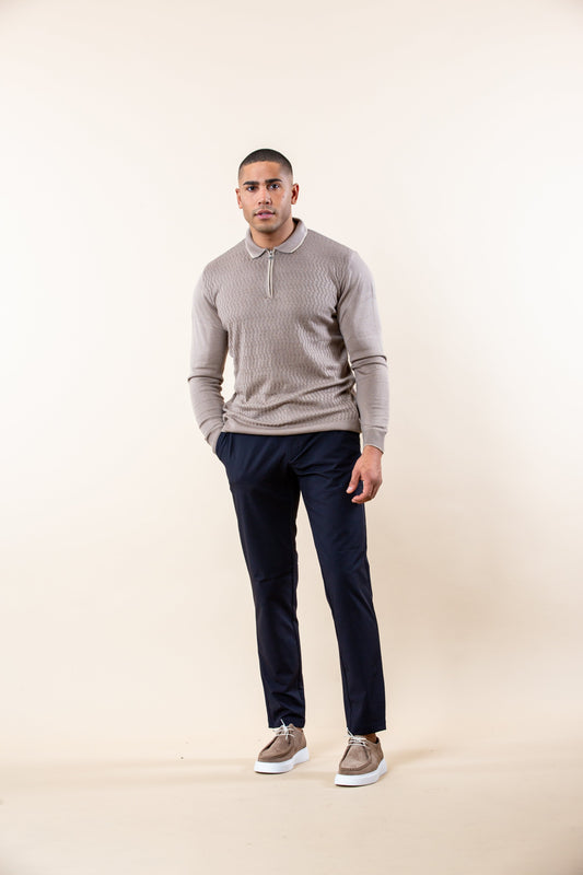 POLO LUXURY DE MANGA LARGA CON BORDE ACANALADO