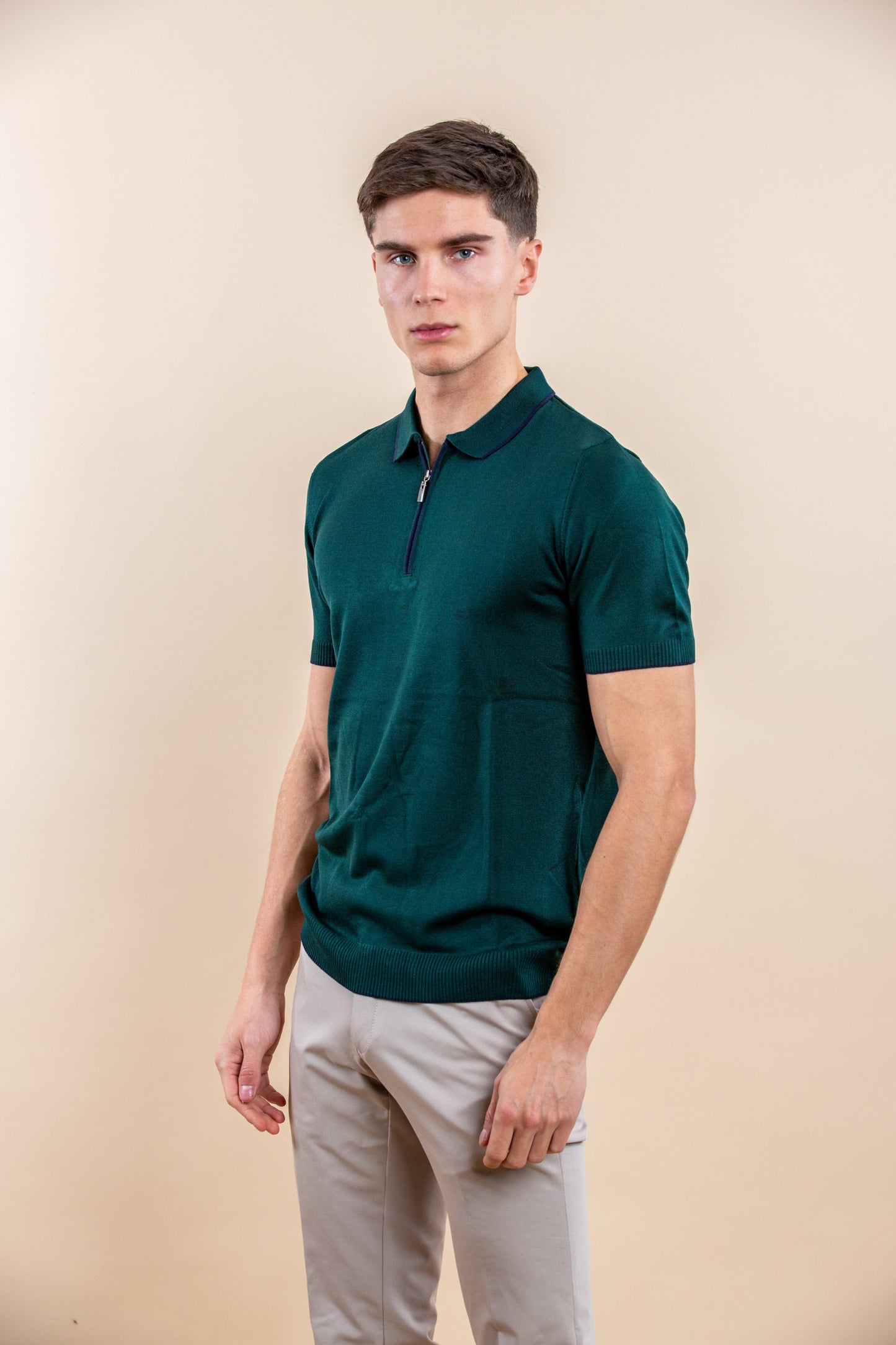 POLO HALF-ZIP LUXURY DE MANGA CORTA