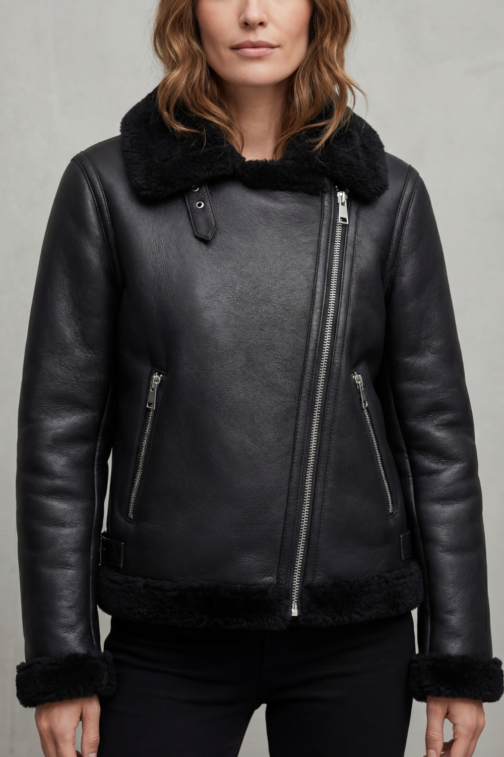 NOIRELLÉ | CREMALLERA ASIMÉTRICA – CHAQUETA BIKER CON BORREGUILLO