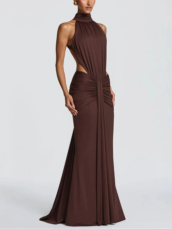 WOMEN’S BACKLESS CUELLO ALTO MAXI DRESS
