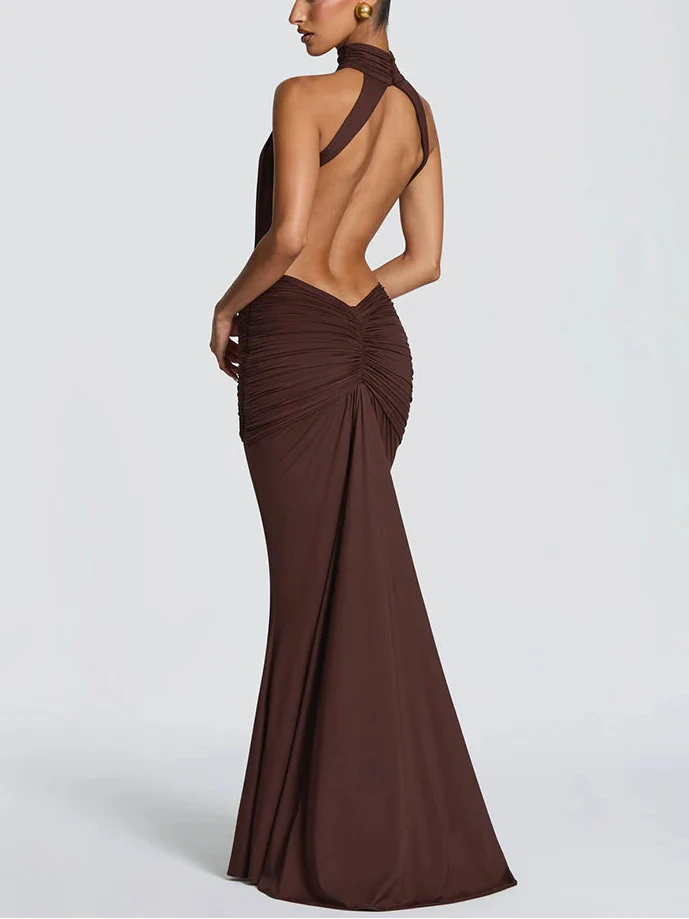 WOMEN’S BACKLESS CUELLO ALTO MAXI DRESS