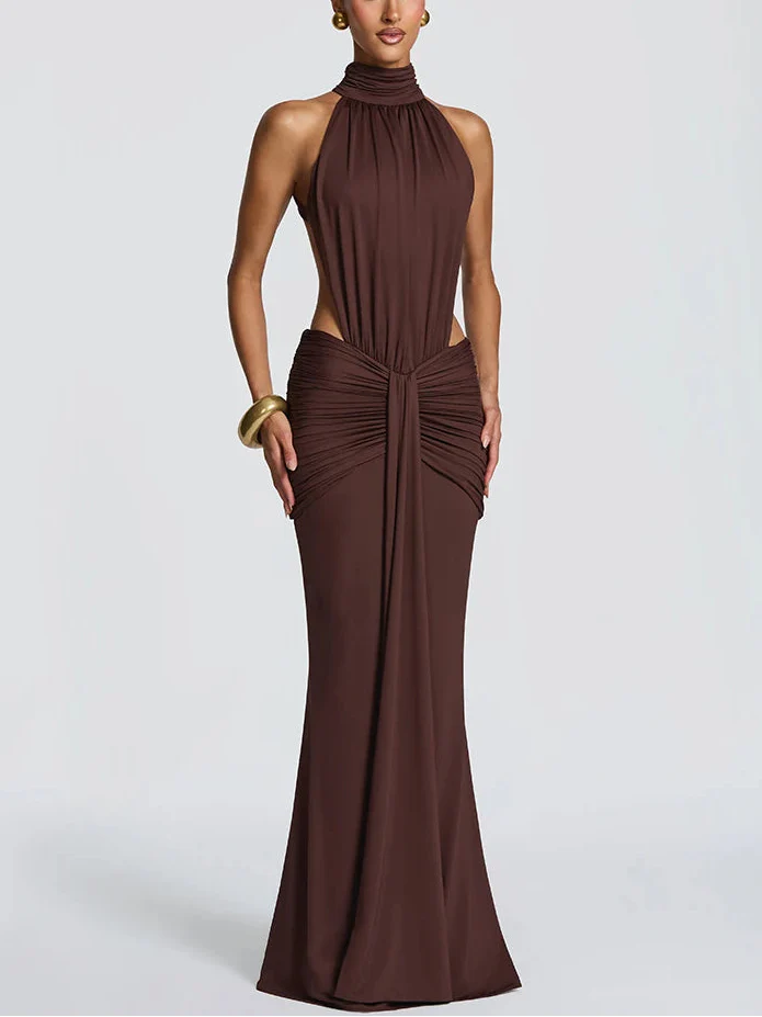 WOMEN’S BACKLESS CUELLO ALTO MAXI DRESS