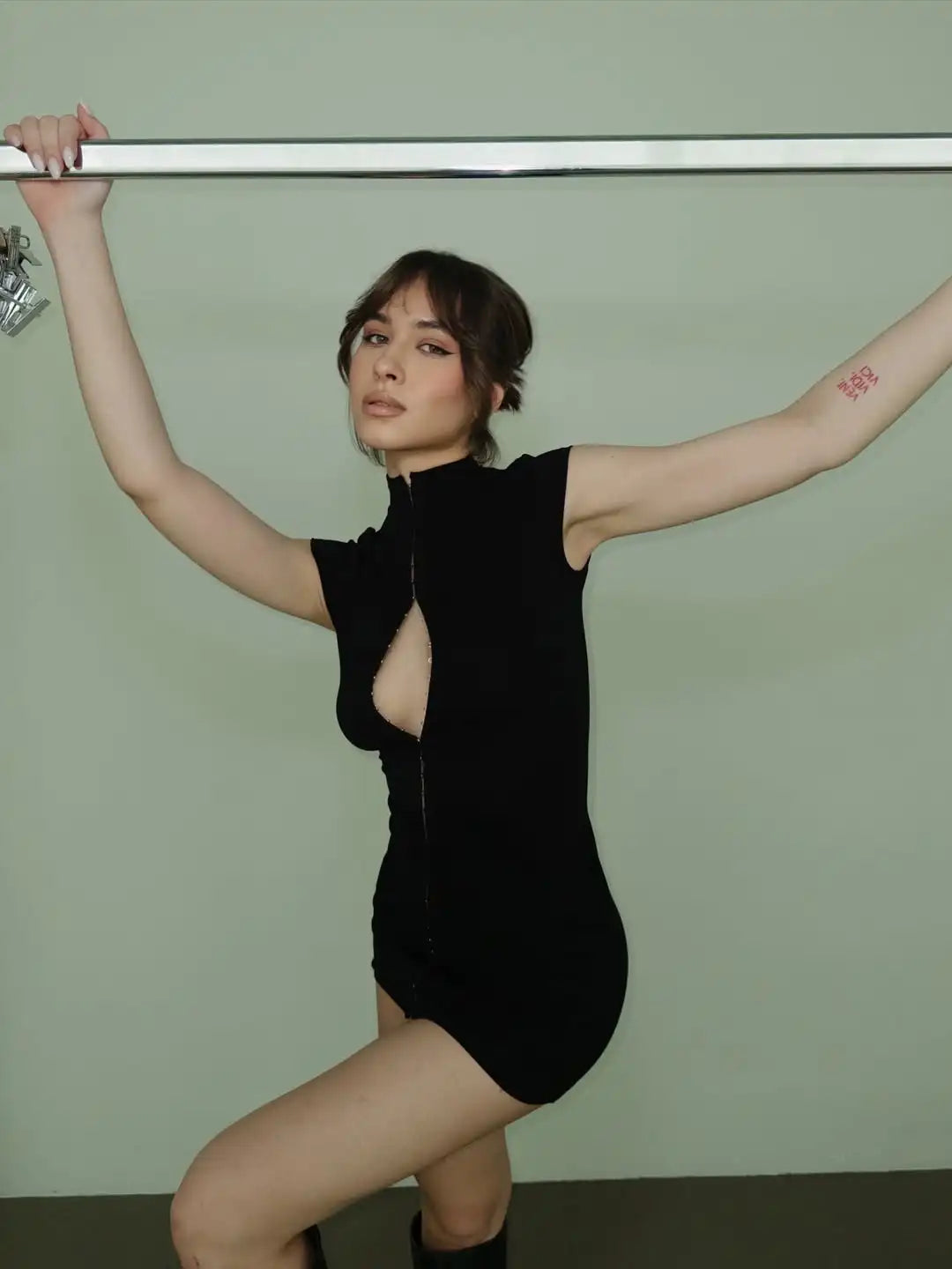 K-POP BLACK HOLLOW MINI DRESS