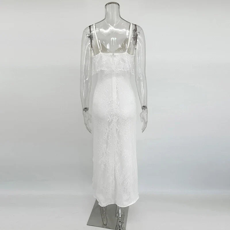 WOMEN’S RUFFLED SUSPENDER MAXI DRESS