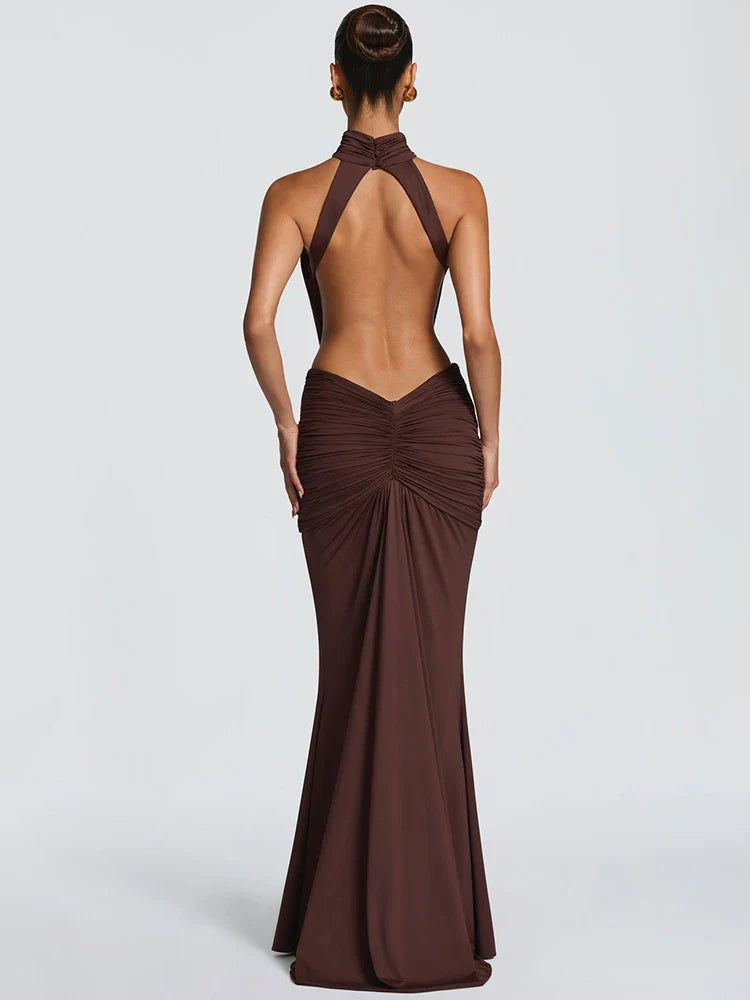 WOMEN’S BACKLESS CUELLO ALTO MAXI DRESS