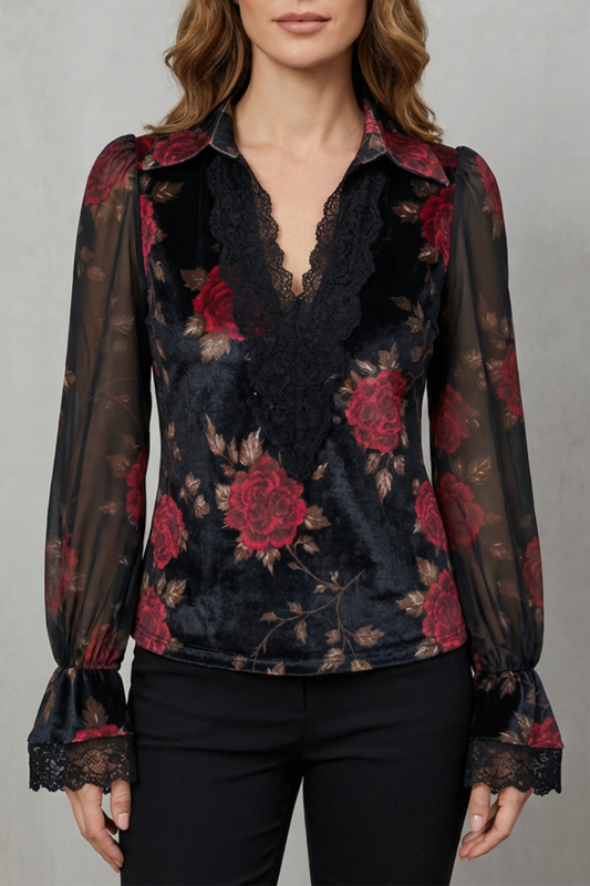 THÉONIE – LACE CUFF VELVET BLAZER – TAILORED ROMANTIC JACKET