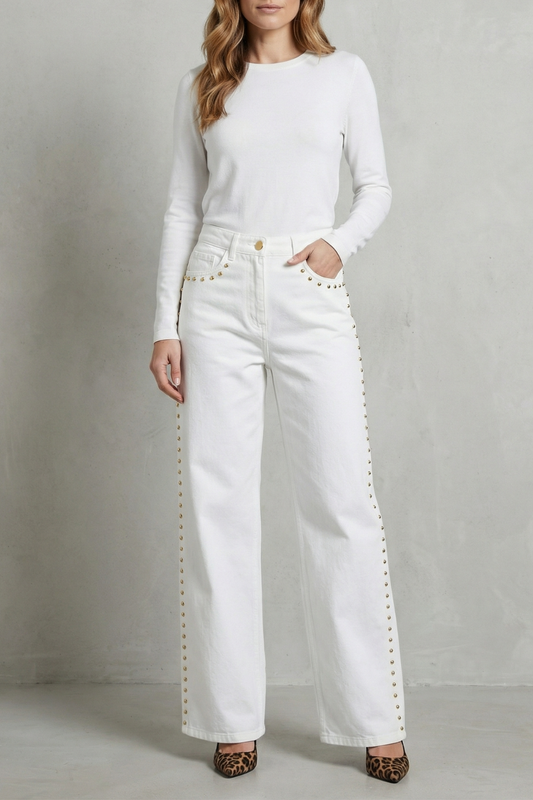 VALDENZA – GOLD STUD TRIM – STRAIGHT LEG JEANS