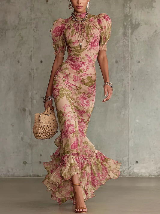 Fiora | Vestido largo con estampado de rosas vintage