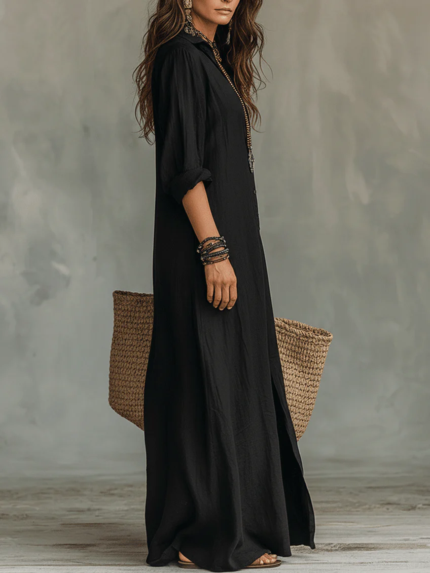 Sofía | Vestido Maxi Fluido con Botones