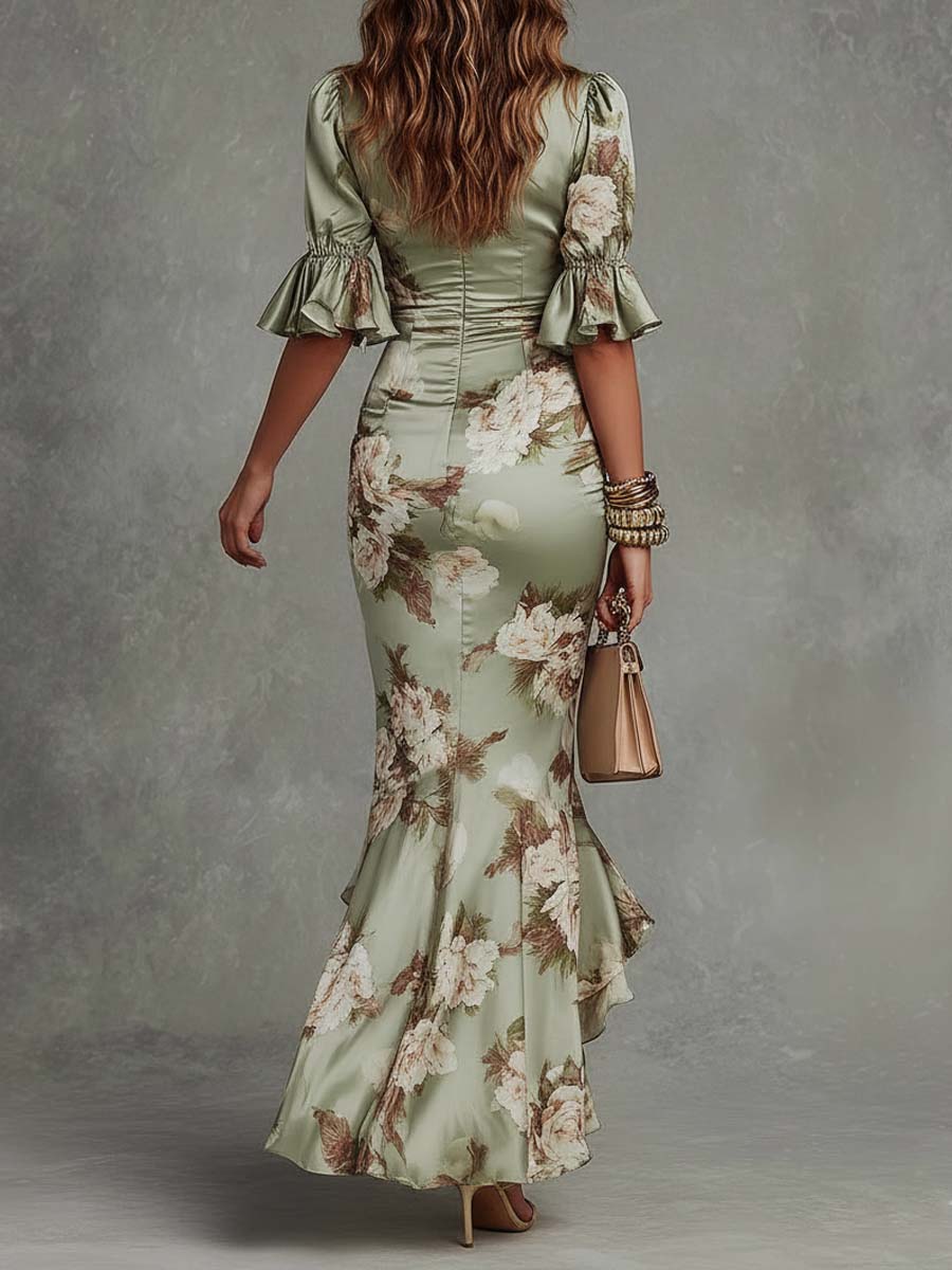 Anastasia | Vestido Largo con Satinado Floral