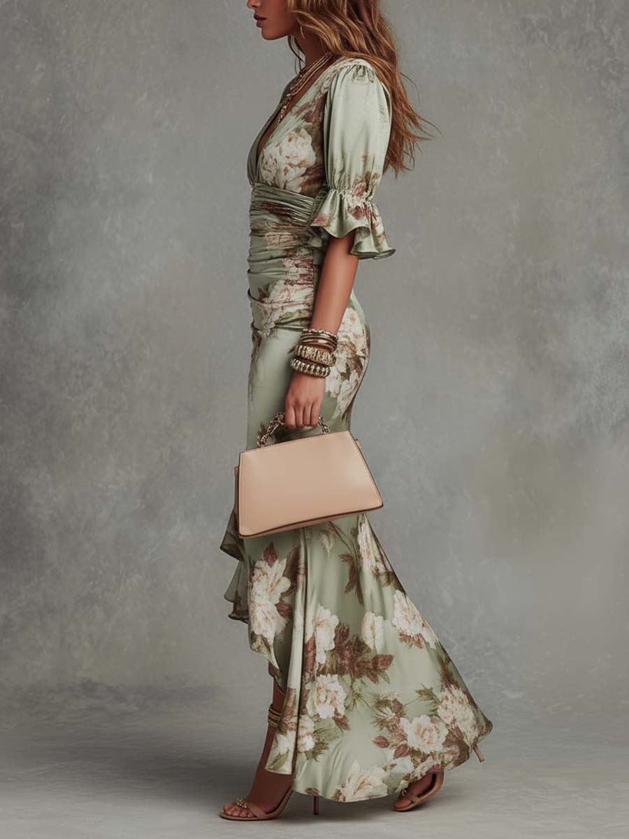 Anastasia | Vestido Largo con Satinado Floral