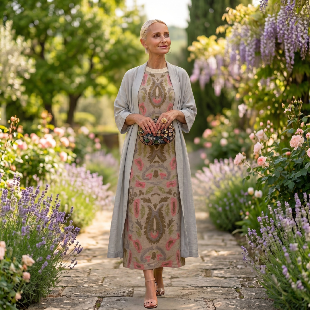 Daniela | Vestido Largo Estampado con Kimono a Juego