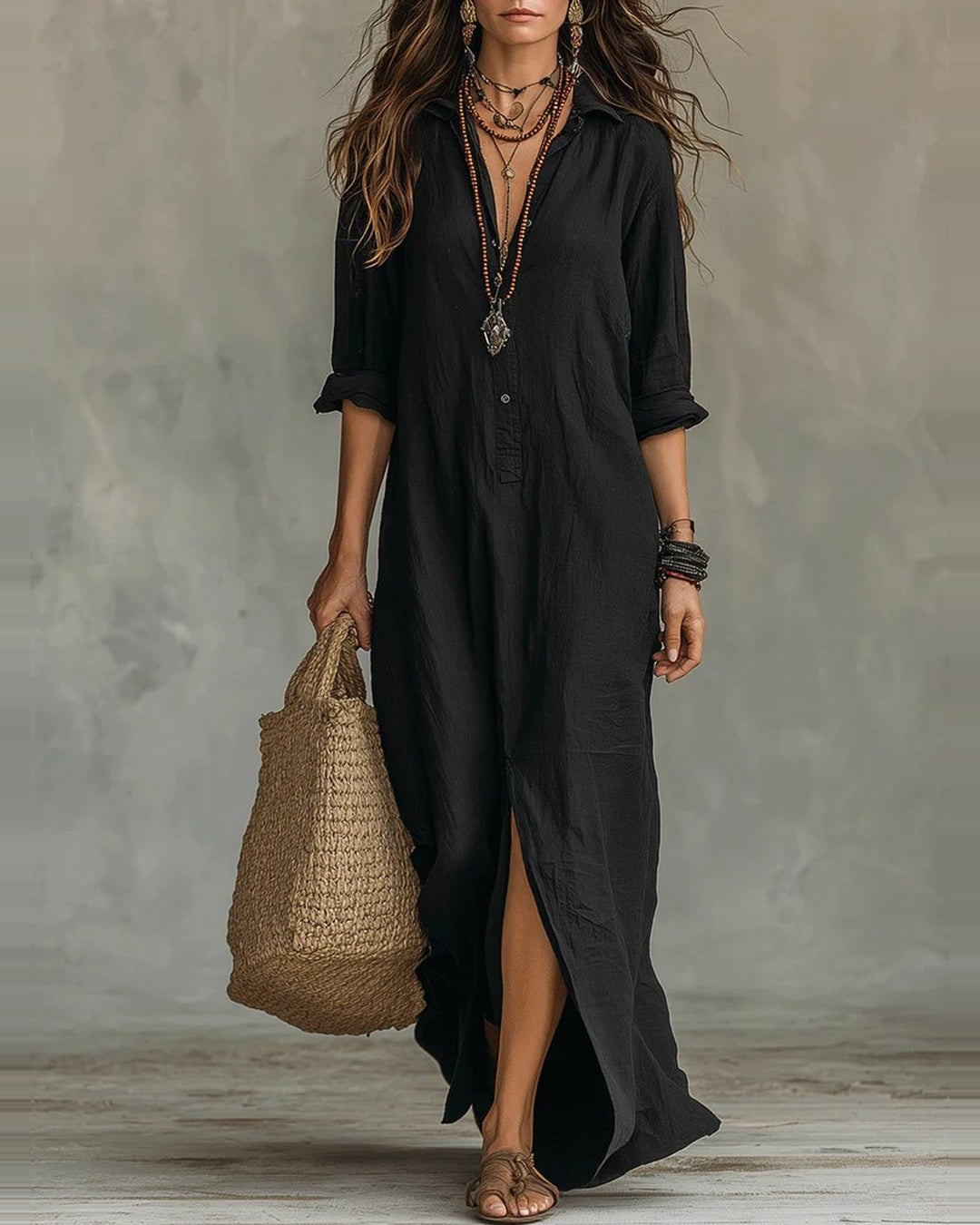 Sofía | Vestido Maxi Fluido con Botones