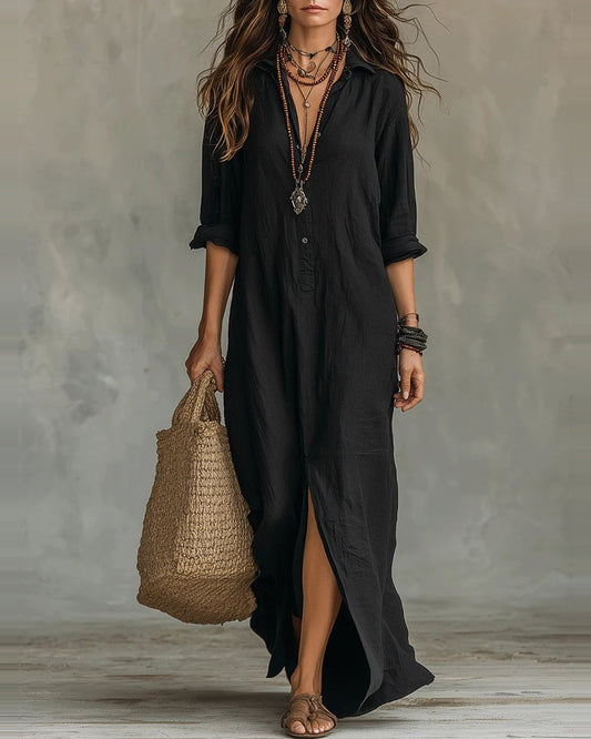 Sofía | Vestido Maxi Fluido con Botones